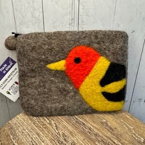 Felted Wool Brown Wallet Pouch Western Tanager Makeup Bag New FAST SHIP